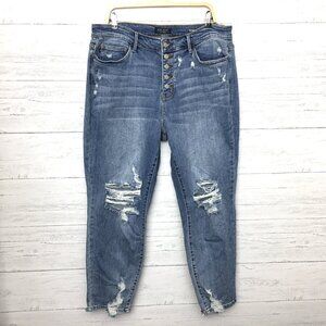 Judy Blue Jeans Boyfriend Fit Distressed Button Fly size 18W length 29"